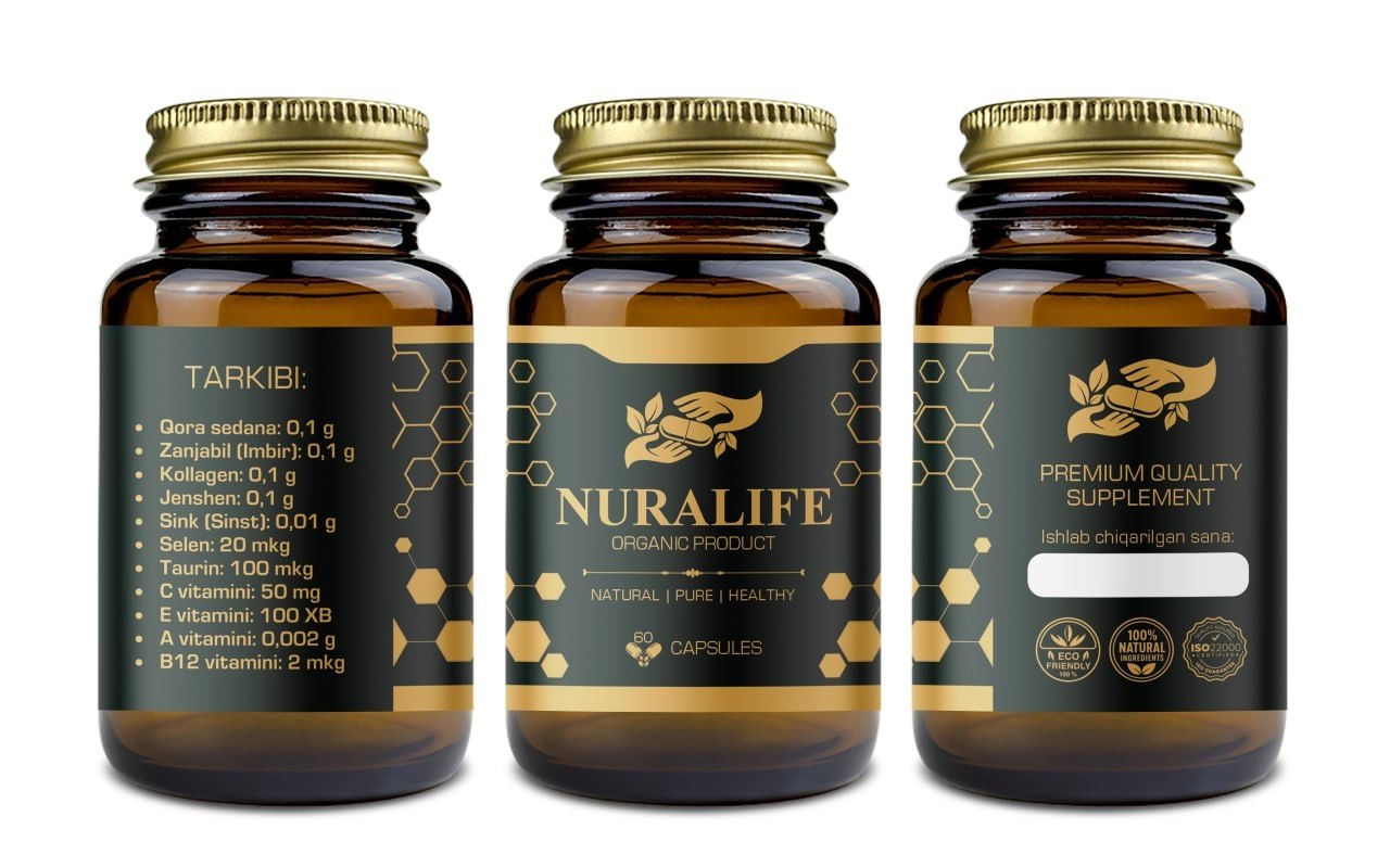 Nuralife tarkibi ko'rsatilgan qadoq